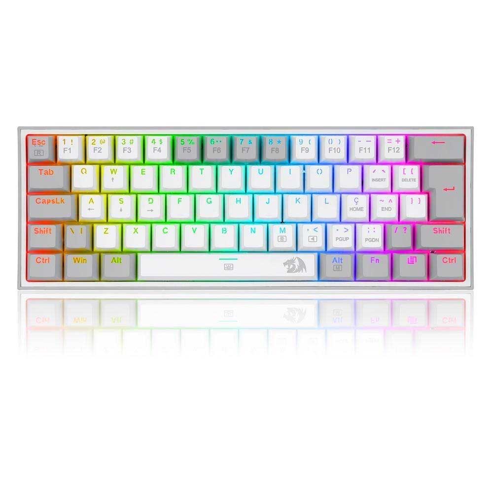 Teclado Gamer Mecanico Redragon Fizz RGB Branco Cinza Switch Azul - K617-RGB-W Truedata